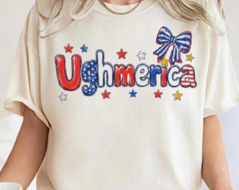 Ughmerica Shirt, Patriotic Bow Coquette Tee, 4th of July Graphic T-Shirt, Retro USA Independence Day Shirt, Cute American Flag Apparel