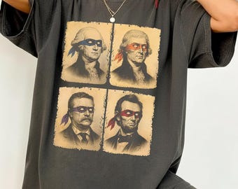Four American Presidents TShirt, George Washington Jefferson Roosevelt Lincoln Graphic Tee, Patriotic USA History Tee, Vintage Americana Tee
