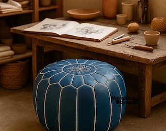 Handmade Moroccan Leather Pouf Ottoman: Boho Floor Cushion Footstool, Unstuffed