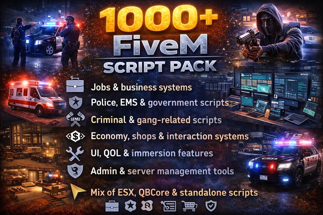 1000+ Fivem Script Pack – Jobs, Police, EMS, Gangs, Economy & Admin ...