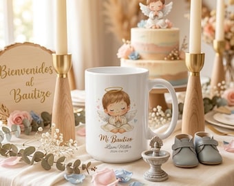 Personalized Baptism Mug Custom First Communion Gift for Kids Mi Bautizo Coffee Cup Religious Keepsake 11oz 15oz