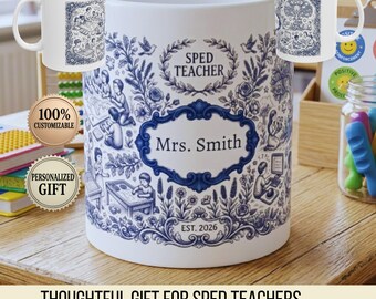 Personalized SPED Teacher Mug Custom Special Education Coffee Cup Floral Bookstack Teacher Appreciation Gift End of School Year 2026