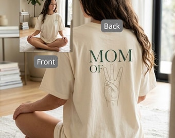 Mom of 3 Shirt Mama Cubed Shirt Three Boys Mom Girl Mom of 3 Gift Retro Hand Sign Motherhood Tee Double Sided Mother Gift Birthday Tee 1717
