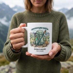 Personalized Hiking Mom Mug Custom Adventure Mama Gift Outdoorsy Mother's Day Coffee Cup Mountain Lover Present Hiking Boots Design Est 2026
