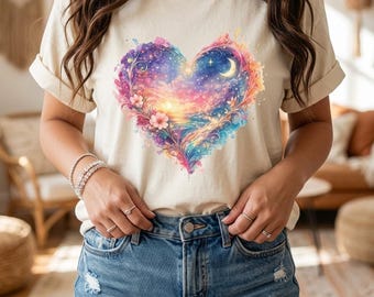 Watercolor Heart T-Shirt, Heart Shirt, Valentine's Day Shirt, Funny Heart Shirt,Gift for Valentine's Day,Cute Heart Shirt,Heart Floral Shirt