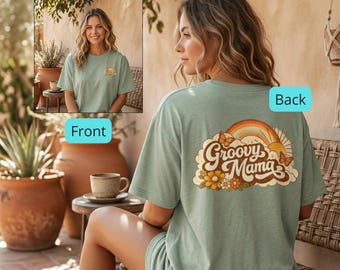 Birthday Tee Groovy Mama Shirt Colorful Mama Shirt Retro Rainbow Mom Tee Sage Green Mother Day Gift Groovy Girly Outfit Double Sided Mom Tee