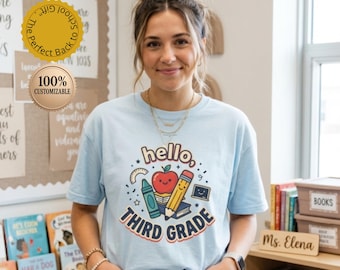 Personalized Third Grade Teacher Shirt Custom Name School T-shirt Watercolor Floral Apple Pencil Tee Teacher Appreciation Gift 2026