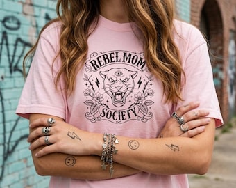 Rebel Mom Society Shirt Panther Tattoo Tee Edgy Mom Shirt Tattoo Style Badass Mom Gift Aesthetic Trendy Mama Tee Cool Mama Gift for Her