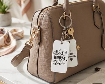 Personalized Best Mom Ever Keychain With Kids Names Custom Daisy Bag Tag For Backpack Stepmom Gift Mother's Day Acrylic Floral Keyring Name