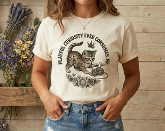 Retro Kitten Shirt Vintage Floral Cat Tee Cottagecore Cat Lover Gift Celestial Moon Wildflower Cat Mama Fairycore Aesthetic Coquette Cloth