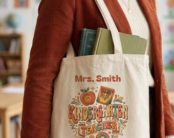 Personalized Teacher Tote Bag Custom Retro Groovy Teacher Gift Teacher Appreciation Day Gift Canvas Tote Bag For Teachers School Essentials