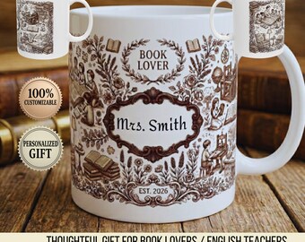 Personalized Teacher Mug Custom Book Lover Coffee Cup Floral Bookstack Teacher Appreciation Gift End of School Year Present 2026