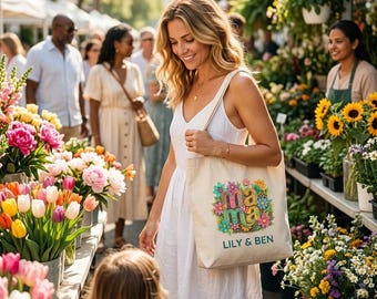 Personalisierte Mama-Tragetasche, individuelles Geschenk für Mütter, Wildblumen-Canvas-Tasche, Mama-Blumen-Tragetasche, ästhetisches Muttertagsgeschenk, botanische Mama-Tasche, Einkaufstasche