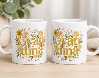 Personalisierte Oma-Tasse, individuelles Geschenk für Oma, Kaffeetasse mit Wildblumenmuster, ästhetische botanische Oma-Tasse, Muttertagsgeschenk für Abuela Mimi-Tasse