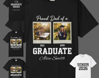 Personalisiertes Familien-Abschlussshirt für den Jahrgang 2026 mit individuellem Vorher-Nachher-Foto – Partnerlook für Mama, Papa, Bruder und Schwester – Abschlussjahrgang 2026