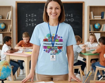 Personalisiertes Lehrer-Shirt mit individuellem Namen, Geschenk für Kindergartenlehrer, Geschenk zum Schulanfang, Geschenk für Lehrer am ersten Schultag