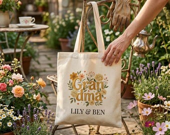 Personalisierte Oma-Tragetasche, individuelles Geschenk für Oma, Wildblumen-Oma-Tasche, ästhetische Garten-Blumen-Tragetasche, Muttertagsgeschenk für Abuela oder neue Mimi