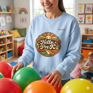 Hello Pre K Hoodie Retro Preschool Teacher Sweatshirt Personalized Pre-K Teacher Gift Back To School Cute Teacher Appreciation