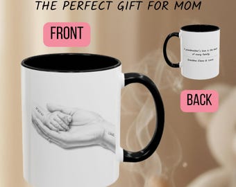Personalized Mug for Mom Mother and Son Hand Mug New Mom Gift Basket Baby Announcement Mug Grandma Nana Mimi Mug Inspiring Mom Gift Mommy