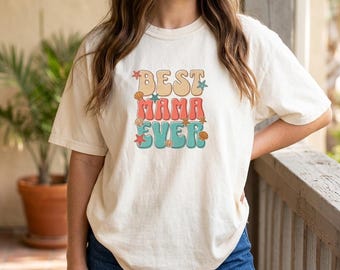 Best Mama Ever Shirt Retro Groovy Mama Tee Motherhood Shirt New Mom Gift Aesthetic Trendy Mama Cool Mama Gift for Her Womens Graphic Tee