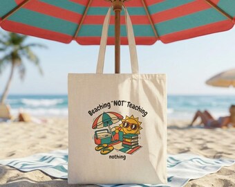 Teacher Off Duty Tote Bag Custom Name School Break Gift Retro Sun Beach Bag Teacher Vacation 2026