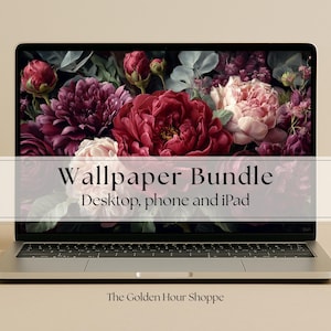 Dark Romantic Flowers Wallpaper Bundle, Desktop, Phone and iPad Background, Digital Download
