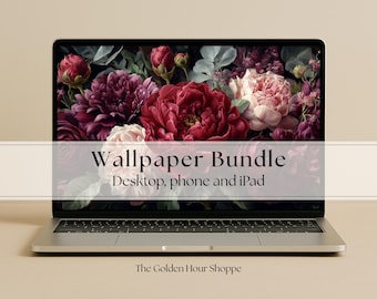 Dark Romantic Flowers Wallpaper Bundle, Desktop, Phone and iPad Background, Digital Download