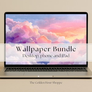 Paquete de fondos de pantalla para escritorio, teléfono y iPad: fondo de nubes pastel, descarga digital