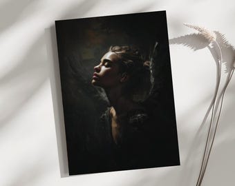 Dark Angel Poster | Cinematic Portrait Wall Art | Gothic Fantasy Woman Print | Ethereal Dark Aesthetic Home Decor