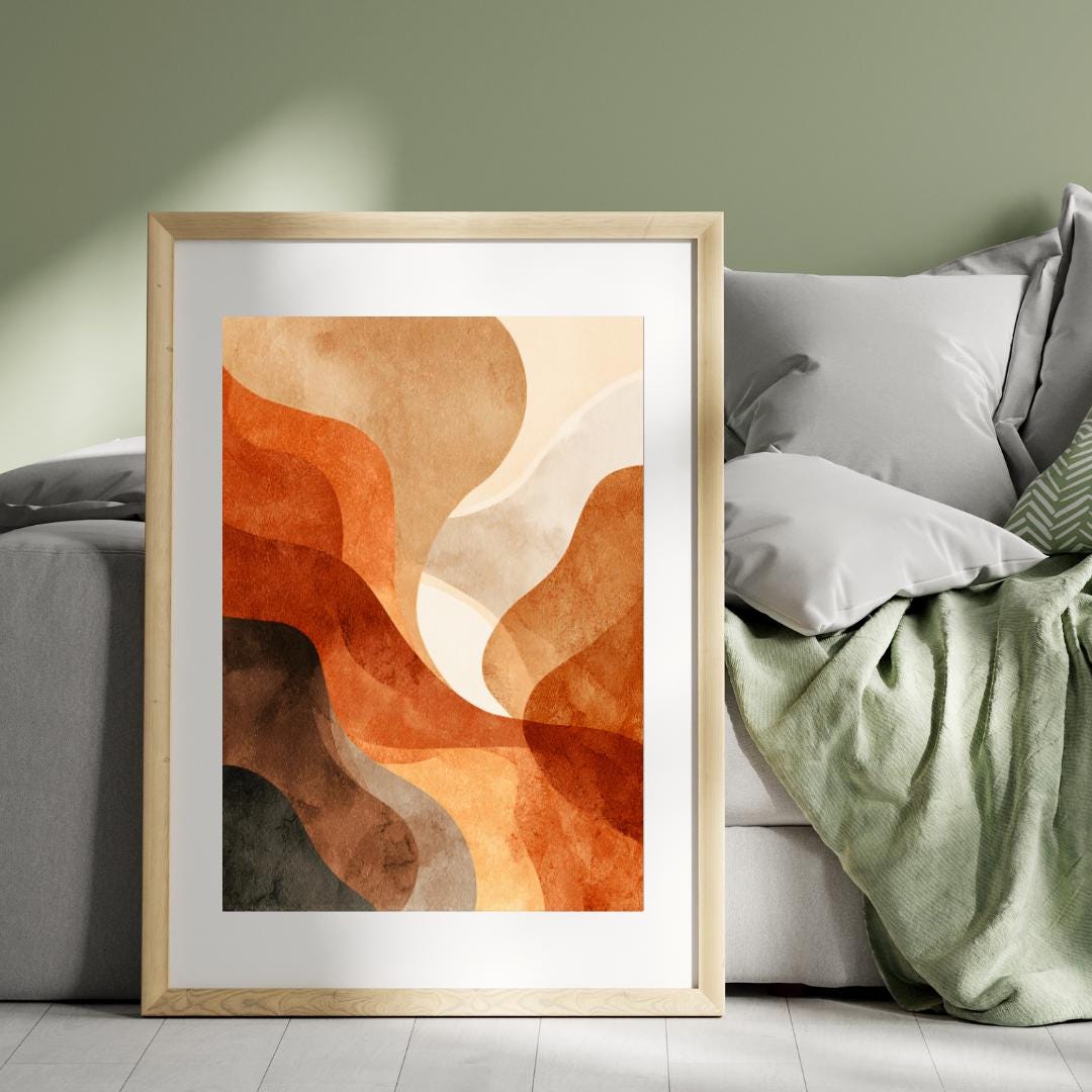 Abstract Earth Tone Wall Art, Terracotta Organic Shapes Poster, Modern ...