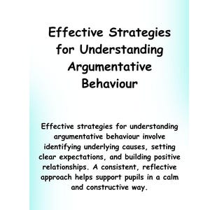 Könnte beinhalten: Weißer Hintergrund mit dem Titel "Effektive Strategien zum Verständnis von argumentativem Verhalten" in schwarzem Text. Darunter eine Beschreibung effektiver Strategien.