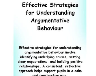 May include: A white background with the title "Effective Strategies for Understanding Argumentative Behaviour" in black text. Below, a description of effective strategies for understanding argumentative behavior is provided.
