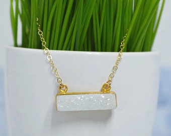 Gold Fill Sparkling Druzy Bar Necklace