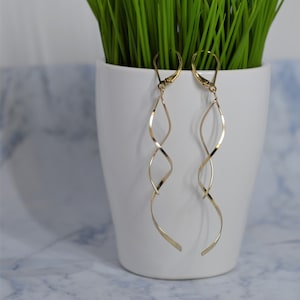 Spiral Dangle Earrings - Long Spiral Earrings - Gold Fill Earrings - Bridesmaid Gift - Minimalist Earrings - Gold Spiral Earrings
