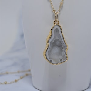 Long Gold Filled Geode Necklace: 24k Electroplated Druzy Pendant