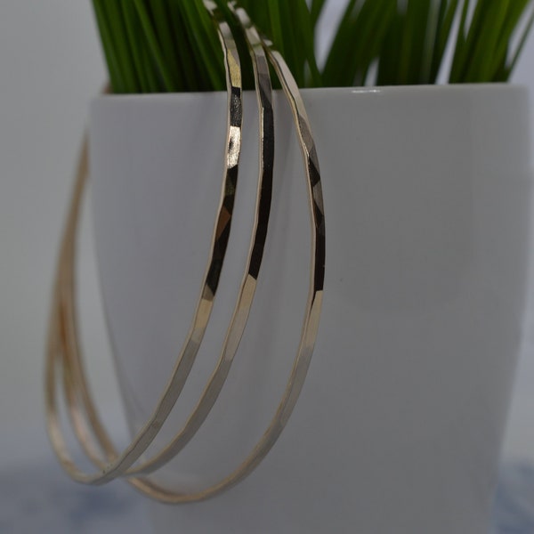 Gold Fill Skinny Hammered Bangle Bracelet, Gold Bangle