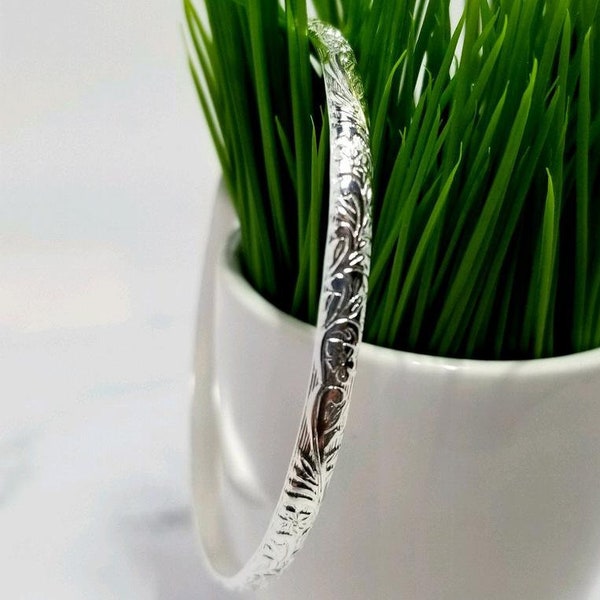 Sterling Silver Floral Vine Bangle Bracelet