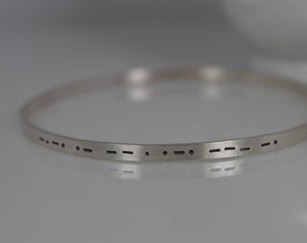 Sterling Silver Custom Morse Code Bangle Bracelet