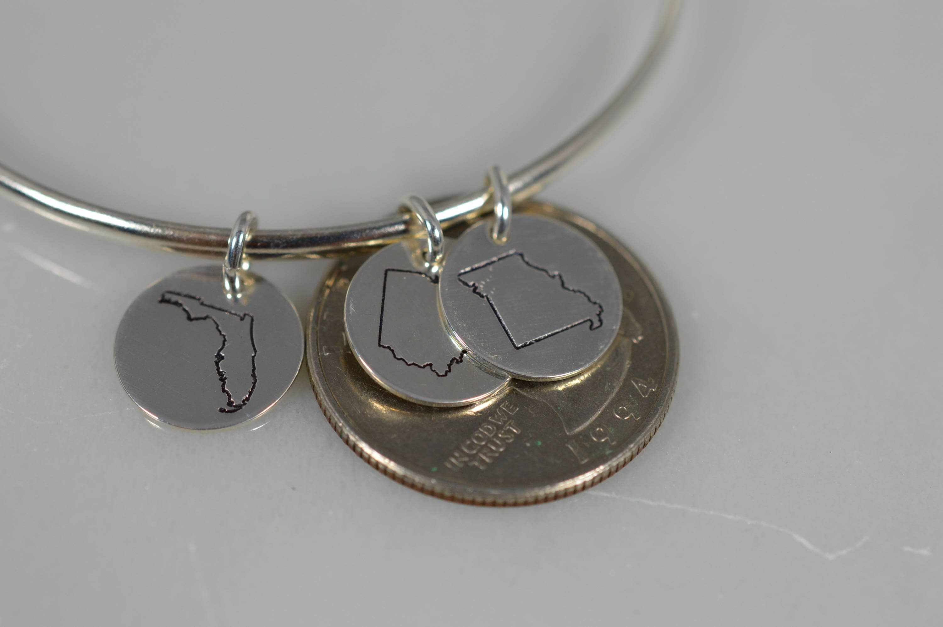 Sterling Silver State Charm Bangle Bracelet Choose from all Etsy