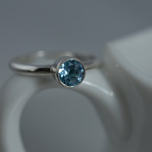 Sterling Silver Gemstone Ring 5mm Silver Blue Topaz Ring | Etsy