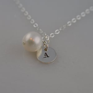 Custom Sterling Silver Pearl Initial Necklace - Freshwater Pearl Bridesmaid Necklace -ONE