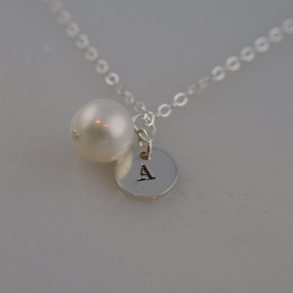 Custom Sterling Silver Pearl Initial Necklace - Freshwater Pearl Bridesmaid Necklace -ONE