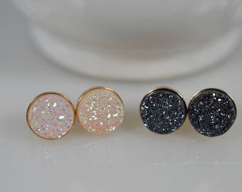 14k or Jaune Druzy Boucles d'oreilles Triangle Rose Larme Lunette Petit Drusy Gouttes 14k or Jaune Druzy Boucles d'oreilles Triangle Rose Larme Lunette Petit Drusy Gouttes