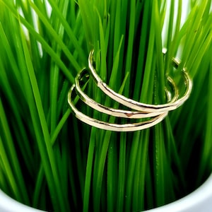 14k Solid Gold Hammered Ring Set - Handmade Stacking Rings