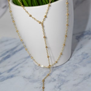 Gold Fill Double Strand Lariat necklace, Gold Y Necklace