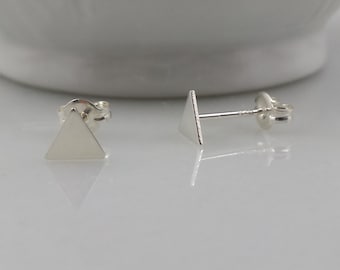 Tiny Sterling Triangle Post Earrings - Geometric Triangle Studs