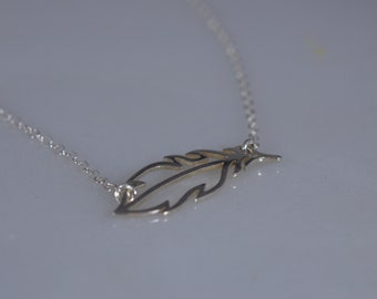 Sterling Silver Feather Necklace - Sideways Feather Necklace