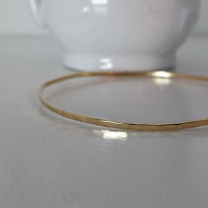 14k Gold Skinny Hammered Bangle Bracelet SOLID GOLD image 1