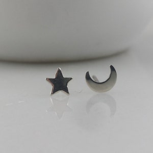 Tiny Sterling Silver Moon and Star Earrings image 1