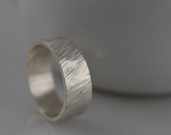 Sterling Silver Wide Textured Ring - Tree Bark Ring